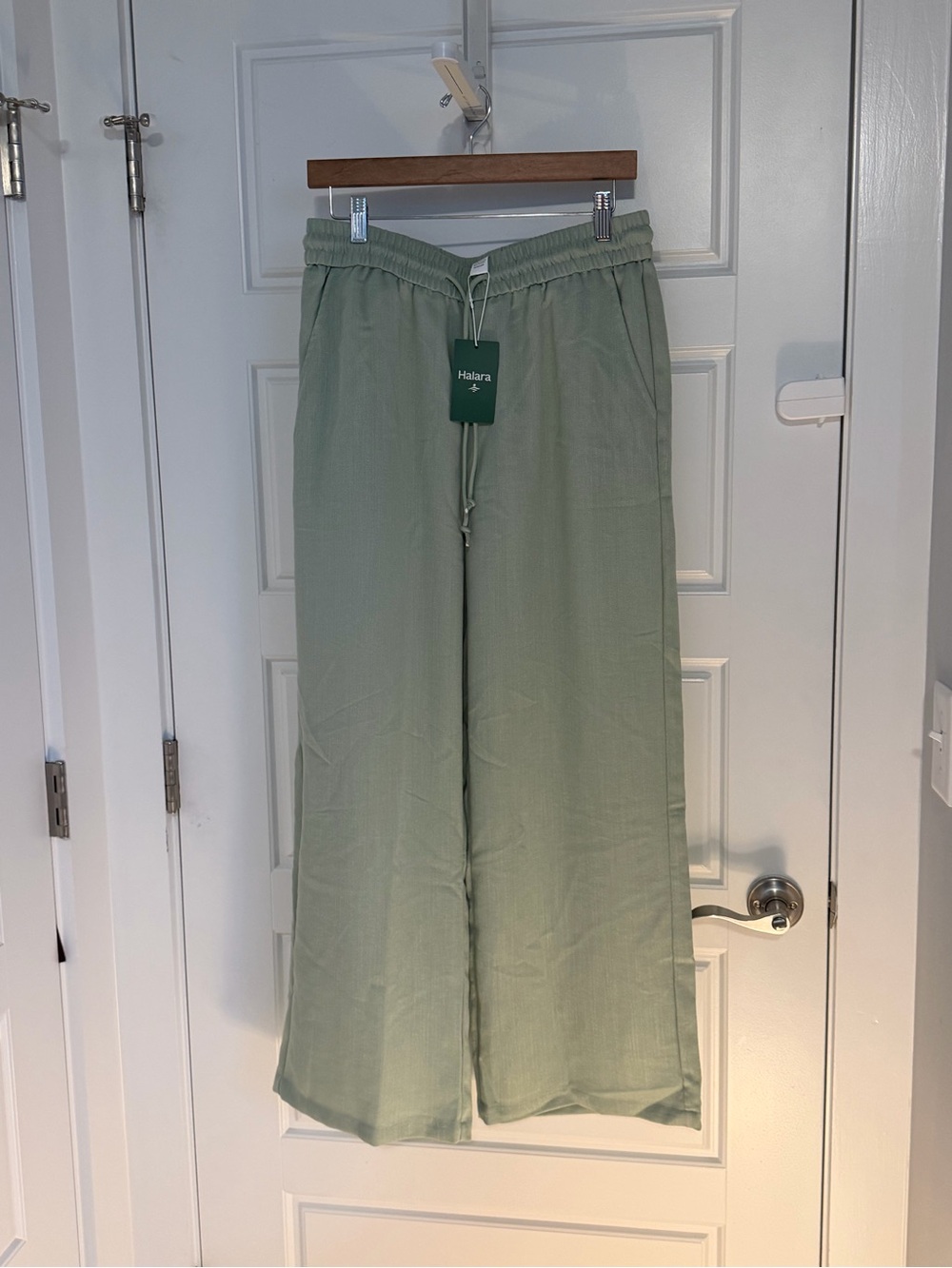 HALARA Sage Green Wide-Leg Drawstring Linen pants